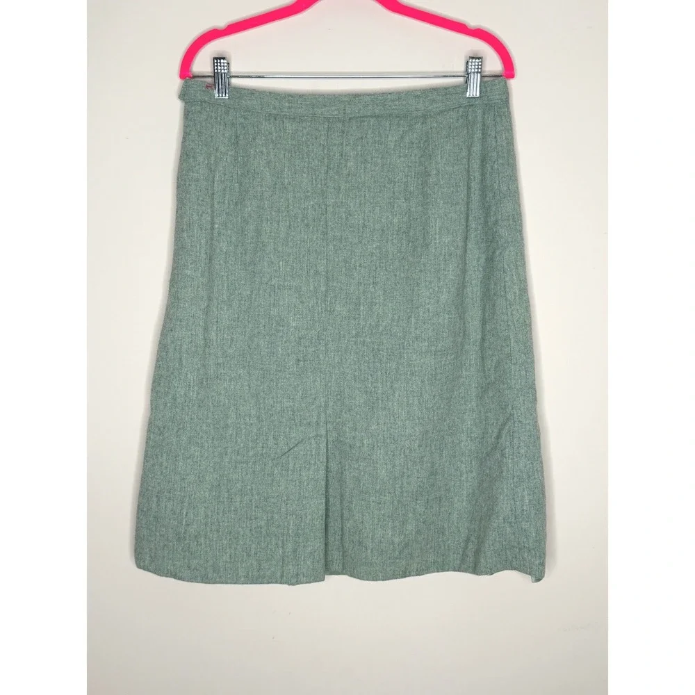 Pendleton Wool Midi Skirt Sage Green Heathered A-Line Vintage Made in USA 16W